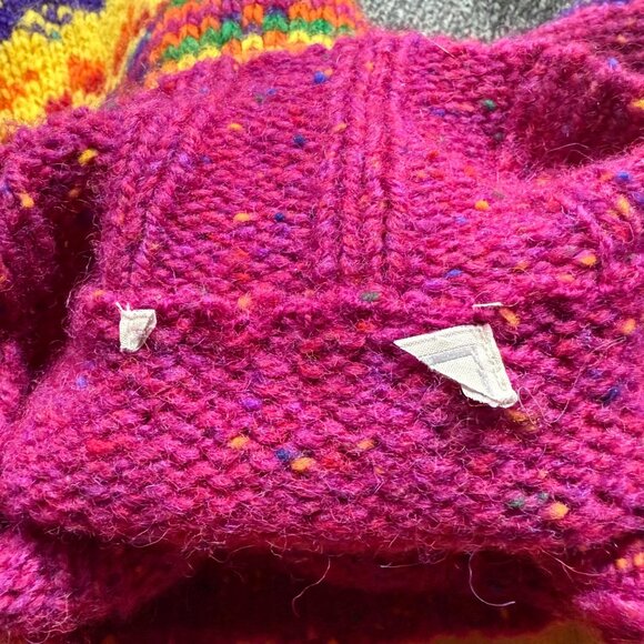 Express Vintage Size M Pink Yellow & Gray Fair Isle Wool Knit Mock Neck Sweater - Picture 5 of 12